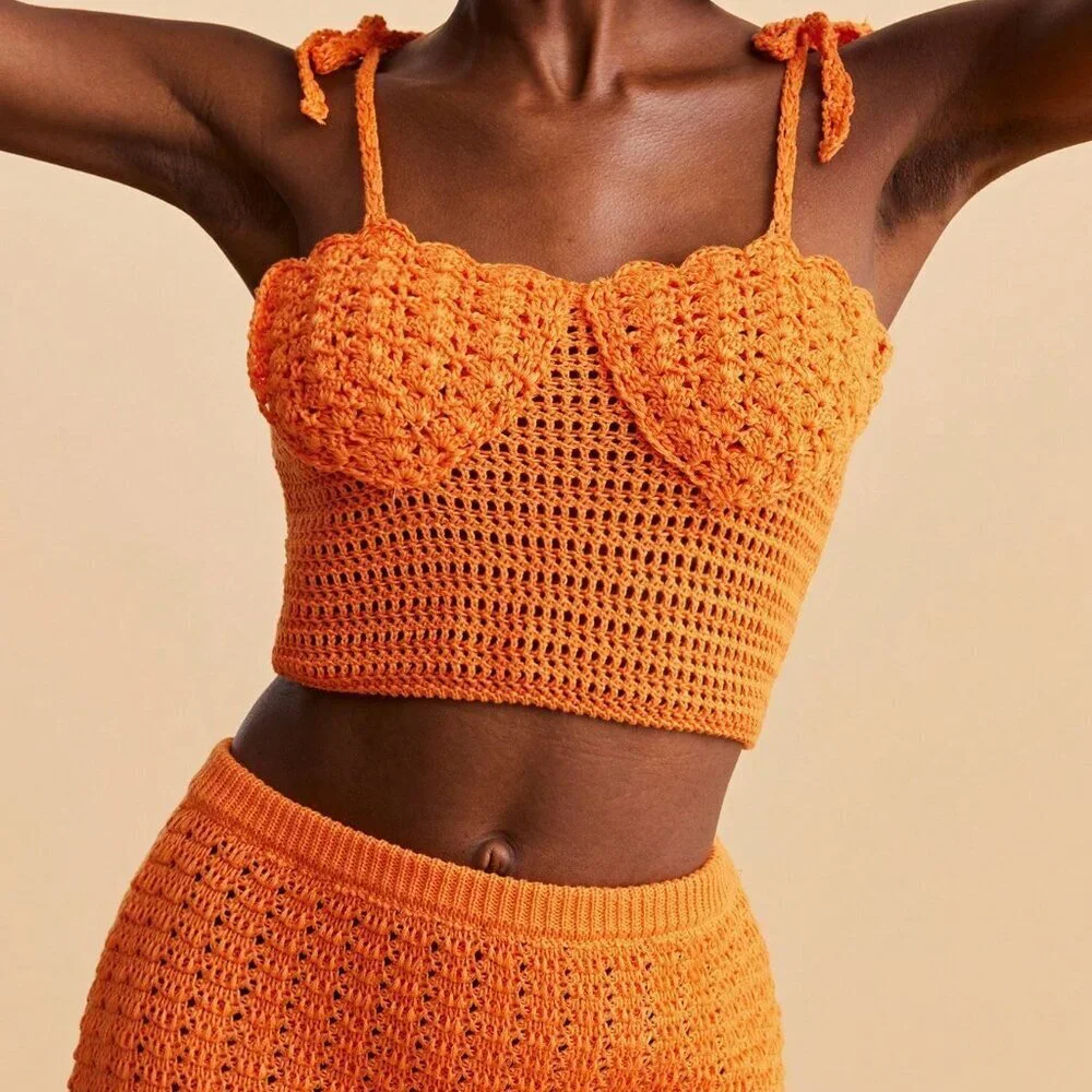 Orange Boho Women's Sexy Beach Vacation Knit Sweater